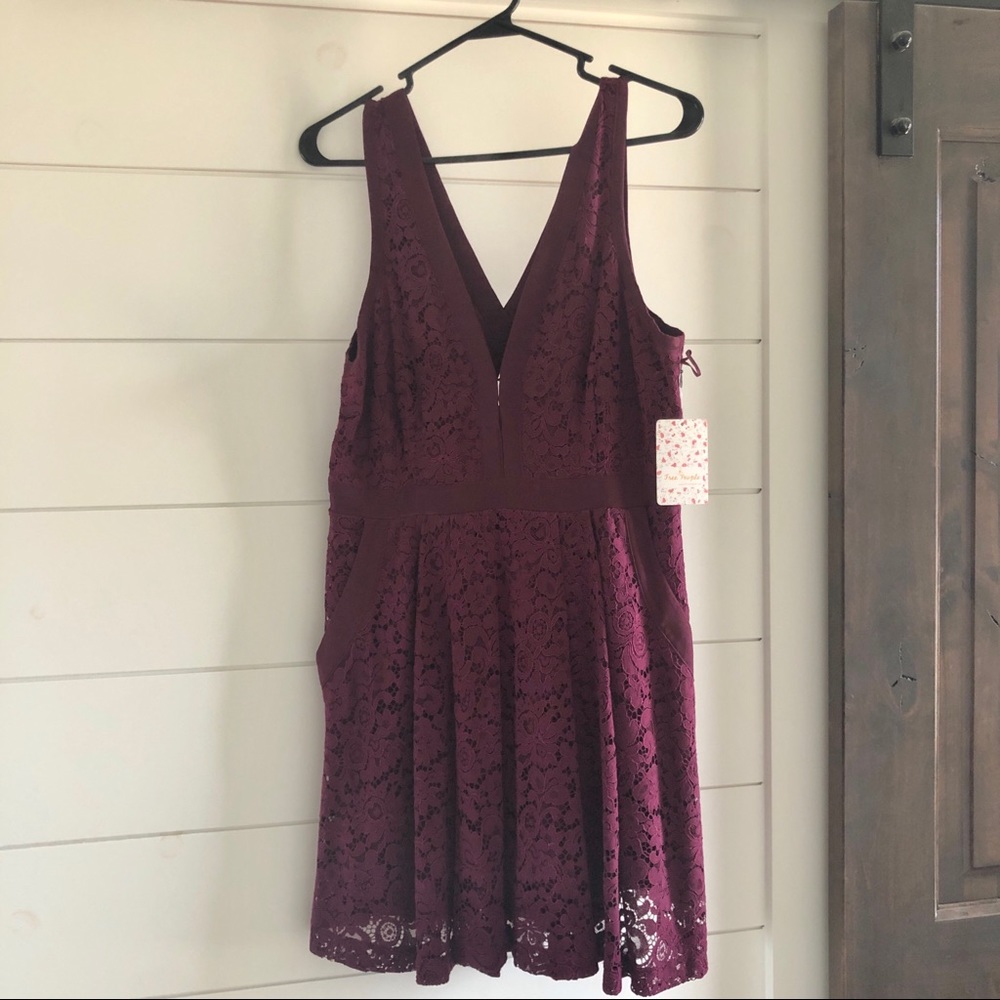 Free People Berry Lace Keyhole Dress